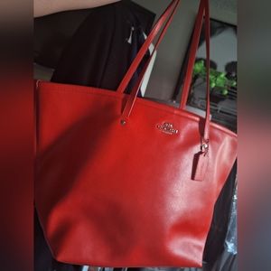 Coach Large Redish Orange Leather Tote